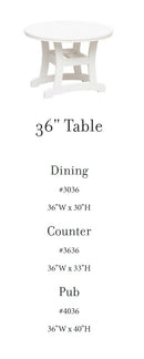 Casual Comfort Bayshore Pub/Bar 36"  Table  CC-4036 - Round or Square