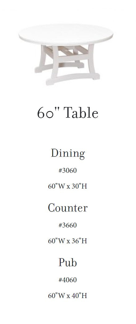 Bayshore Dining Table 60"   CC-3060 -   Round or Square
