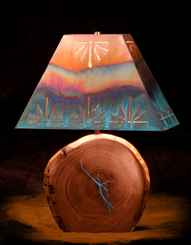 Mesquite Lamp with Turquoise Inlay and Copper Shade